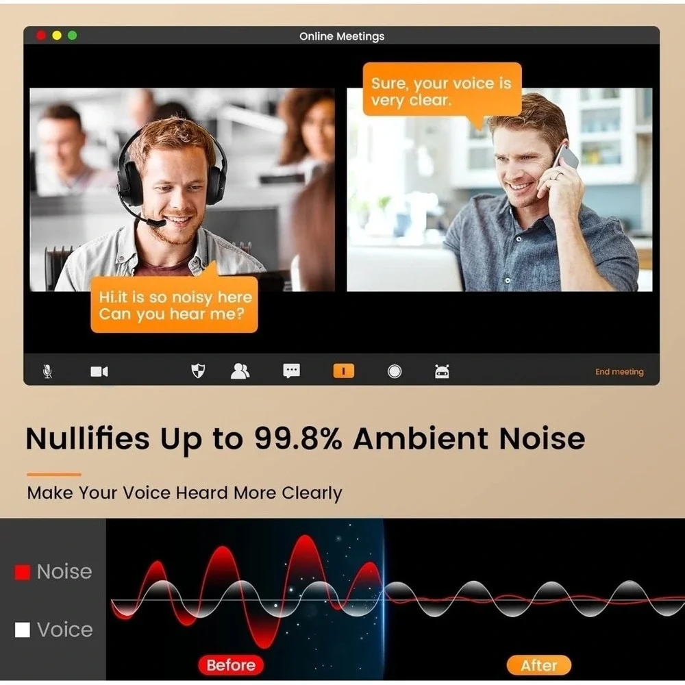 Headset with Mic for Work, Bluetooth 5.0 Headset with AI-Powered Noise Cancel